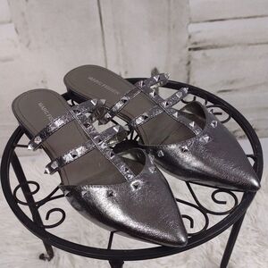 Marc Fisher Metallic Silver Studded Mules Size 9.5